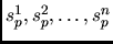 $s_p^1, s_p^2, \ldots, s_p^n$