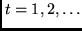 $t=1, 2, \ldots$