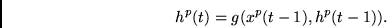 \begin{displaymath}h^p(t) = g ( x^p(t-1), h^p(t-1)). \end{displaymath}