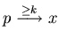 $p \stackrel{\geq k}{\longrightarrow} x$