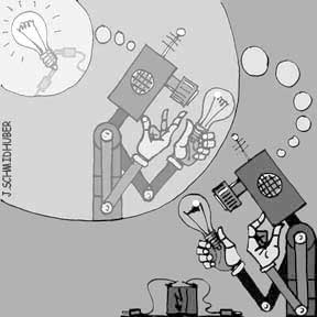 Self-referential problem-solving robot thinking about itself