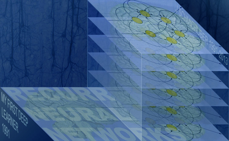 First Deep Learner 1991 - credits: background  partially reusing a neuron image of BrainMaps.org / UC Davis