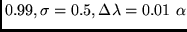 $0.99, \sigma = 0.5, \Delta \lambda = 0.01  \alpha$