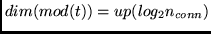 $dim(mod(t))= up(log_2 n_{conn})$