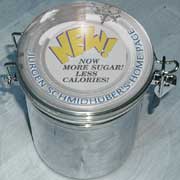 Home can: New! Now more sugar! Less calories! 