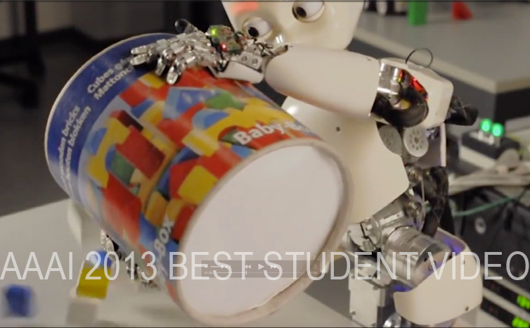 AAAI 2013 Best Student Video Award for IDSIA's video on roadmap planning for an iCub humanoid robot&mdash;M Stollenga & K Frank & J Leitner & L Pape & A Foerster & J Koutnik in the group of J Schmidhuber