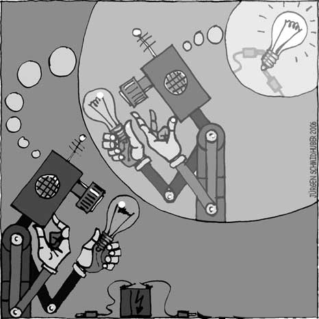 Self-referential problem-solving robot thinking about itself