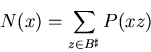 \begin{displaymath}N(x) = \sum_{z \in B^{\sharp}} P(xz)
\end{displaymath}