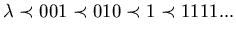 $ \lambda \prec 001 \prec 010 \prec 1 \prec 1111... $