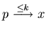 $p \stackrel{\leq k}{\longrightarrow} x$