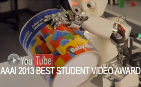 AAAI 2013 Best Student Video Award (The Shakeys, Seattle, 2013) for the video on roadmap planning for an iCub humanoid robot. With M Stollenga & K Frank & J Leitner & L Pape & A Foerster & J Koutnik in the group of Juergen Schmidhuber