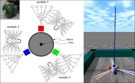 Reinforcement learning robotino double pole balancer with neuroevolution for fast weights