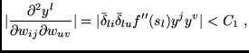 $\displaystyle \vert \frac{\partial^{2} y^{l}}{\partial w_{ij} \partial w_{uv}}\...
...=
\vert\bar \delta_{li} \bar \delta_{lu} f''(s_l) y^j y^v \vert < C_1
\mbox{ ,}$