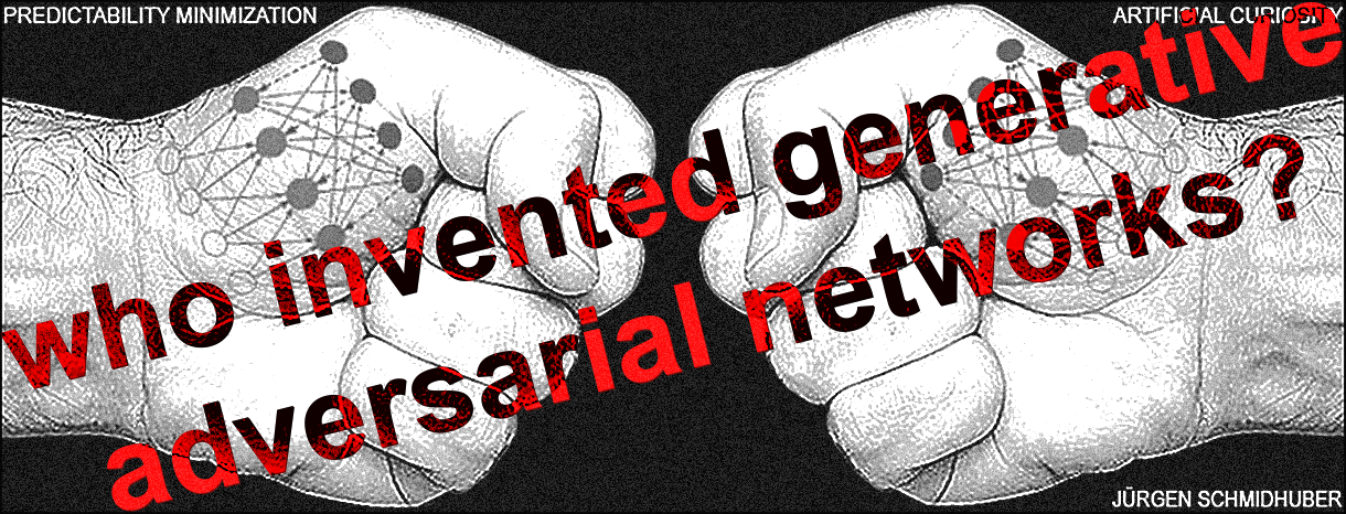 artificial curiosity through an adversarial unsupervised minimax game where one neural network minimizes the objective function maximized by another
