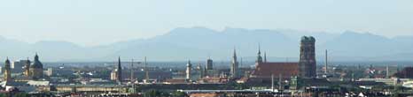 Munich skyline in front of the Alps