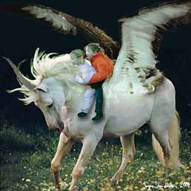 Juergen Schmidhuber 2004: Julia and Leonie riding the Pegasus Unicorn